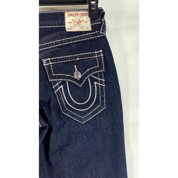 TRUE RELIGION Women's Blue Denim Ricki Relaxed Straight Big T Jean SZ 26 - Picture 5 of 12
